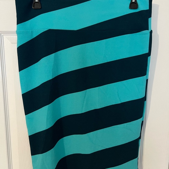 LuLaRoe Cassie Teal and Dark Teal Striped Knit Skirt - Picture 2 of 6